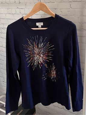 J. Crew Factory Navy Sequin Burst Crewneck Sweater
